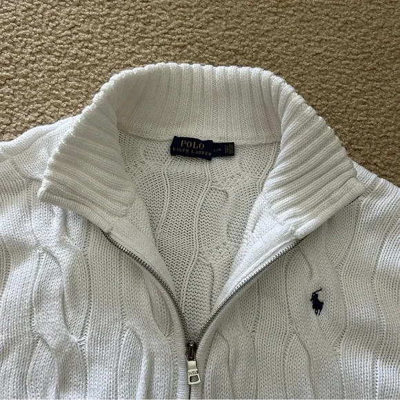 Ralph Lauren Cable Knit Zip Up High Neck Sweater - Picture 4 of 5